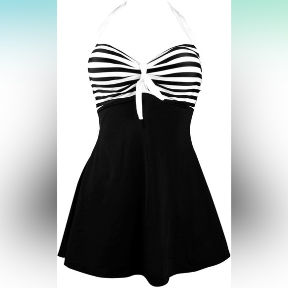 NWOT Black and White Striped One Piece Swimsuit with Nautical Flair XXL - Picture 2 of 6